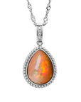 Baikalla Jewelry Gold Gemstone Necklace 18K Tear Drop Ethiopian Fire Opal Pendant Necklace