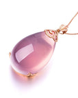 Baikalla Jewelry Gold Gemstone Necklace 18k Rose Gold Royal Rose Quartz Pendant Necklace with Diamonds