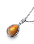 Baikalla Jewelry Gold Gemstone Necklace 18K Tear Drop Ethiopian Fire Opal Pendant Necklace