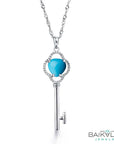 Baikalla Jewelry Silver Gemstone Necklace Baikalla™ "The key to my heart" Sterling Silver Genuine Persian Blue Arizona Turquoise Baikalla Key Pendant Necklace with CZ