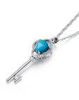 Baikalla Jewelry Silver Gemstone Necklace Baikalla™ "The key to my heart" Sterling Silver Genuine Persian Blue Arizona Turquoise Baikalla Key Pendant Necklace with CZ