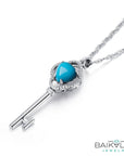 Baikalla Jewelry Silver Gemstone Necklace Baikalla™ "The key to my heart" Sterling Silver Genuine Persian Blue Arizona Turquoise Baikalla Key Pendant Necklace with CZ