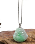 Baikalla Jewelry Jade Buddha Pendant Baikalla™ "Laughing Buddha" Genuine Green Jadeite Buddha Pendant Necklace With 14k White Gold Diamond Bail