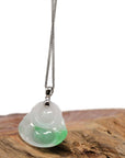 Baikalla Jewelry Jade Buddha Pendant Baikalla™ "Laughing Buddha" Genuine Vibrant Green Jadeite Buddha Pendant Necklace With 14k White Gold Bail