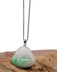 Baikalla Jewelry Jade Buddha Pendant Baikalla™ "Laughing Buddha" Genuine Vibrant Green Jadeite Buddha Pendant Necklace With 14k White Gold Bail