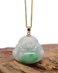 Baikalla Jewelry Jade Buddha Pendant Pendant Only Baikalla™ "Laughing Buddha" Genuine Green Jadeite Buddha Pendant Necklace With 14k Yellow Gold Bail