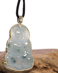 Baikalla Jewelry Jade Guanyin Pendant Necklace Baikalla 14k "Goddess of Compassion" Genuine Burmese Jadeite Jade Guanyin Necklace With Good Luck Design
