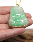 Baikalla Jewelry Jade Guanyin Pendant Necklace "Goddess of Compassion" 14k Yellow Gold Genuine Burmese Jadeite Jade Guanyin Necklace With Good Luck Design