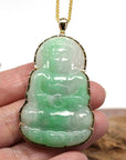 Baikalla Jewelry Jade Guanyin Pendant Necklace "Goddess of Compassion" 14k Yellow Gold Genuine Burmese Jadeite Jade Guanyin Necklace With Good Luck Design