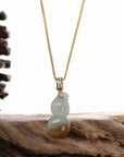 Baikalla Jewelry Jade Pendant 14K Yellow Gold Jadeite Jade Good Luck Hulu Bottle Gourd Necklace With Diamonds