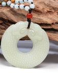 Baikalla Jewelry Jade Pendant Necklace Baikalla™ " Double Dragon Good Fortune" Carving Pendant Necklace Natural White Nephrite Jade