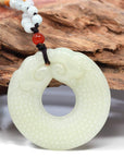 Baikalla Jewelry Jade Pendant Necklace Baikalla™ " Double Dragon Good Fortune" Carving Pendant Necklace Natural White Nephrite Jade