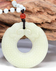 Baikalla Jewelry Jade Pendant Necklace Baikalla™ " Double Dragon Good Fortune" Carving Pendant Necklace Natural White Nephrite Jade