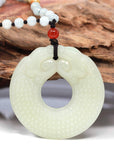 Baikalla Jewelry Jade Pendant Necklace Baikalla™ " Double Dragon Good Fortune" Carving Pendant Necklace Natural White Nephrite Jade