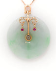 Baikalla Jewelry God Jadeite Necklace 18k Rose Gold Genuine Jadeite Constellation Horoscope (Libra) Necklace Pendant with Diamonds & Ruby