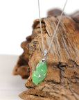 Baikalla Jewelry Jade Pendant Necklace With 14K Solid White Gold Chain Baikalla "Prosperity Every Year (年年有鱼)" Lucky Fish Carving Pendant Necklace Natural Jadeite Jade JG163