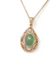 Baikalla Jewelry Gold Jadeite Necklace 18k Rose Gold Jadeite Jade Diamond Pendant Necklace