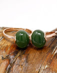 Baikalla Jewelry Silver Jade Ring Baikalla™ "Lucky Jade" Rose Gold Plated Sterling Silver Nephrite Green Jade Ring