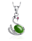 Baikalla Jewelry Jade Pendant Baikalla™ "Love Swan" Genuine Nephrite Green Jade Swan Pendant Necklace with Tourmaline & CZ