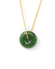 Baikalla Jewelry Jade Pendant Necklace Silver Wheat Chain Baikalla™ "Good Luck Button" Necklace Real Green Jade Lucky KouKou Donut Pendant Necklace
