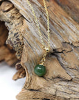Baikalla Jewelry Jade Pendant Necklace Baikalla™ "Classic Dangle" Gold plated Silver Nephrite Green Jade Classic Bead Adjustable Pendant Necklace
