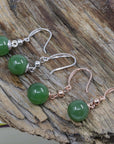 Baikalla Jewelry Silver Gemstone Earrings Baikalla "Classic Bead Earrings" Sterling Silver Genuine Nephrite Green Jade Dangle Earrings