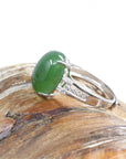 Baikalla Jewelry Jade Ring Baikalla™ "Classic Oval With Accents" Sterling Silver Real Green Nephrite Jade Classic Ring For Her