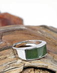 Baikalla Jewelry Jade Ring Baikalla™ "Signature Signet" Sterling Silver Real Green Nephrite Jade Classic Men's Ring