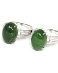 Baikalla Jewelry Jade Ring Baikalla™ "Classic Oval With Accents" Sterling Silver Real Green Nephrite Jade Classic Ring For Her