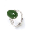 Baikalla Jewelry Jade Ring Baikalla™ "Classic Oval With Accents" Sterling Silver Real Green Nephrite Jade Classic Ring For Her