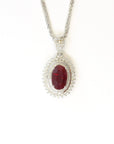 Baikalla Jewelry Gemstone Pendant Necklace 18k White Gold & Natural AA Oval Ruby Halo Pendant Necklace
