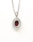 Baikalla Jewelry Gemstone Pendant Necklace 18k White Gold & Natural AA Oval Ruby Halo Pendant Necklace