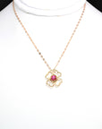 Baikalla Jewelry Gemstone Pendant Necklace Baikalla™ "Lucky 4 Leaf Clover" 18K Rose Gold & Ruby & Diamond Pendant Necklace (4 in 1)