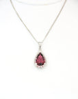 Baikalla Jewelry Gold Gemstone Pendant 18k White Gold Tourmaline & Diamonds Tear Drop Pendant Necklace