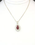 Baikalla Jewelry Gemstone Pendant Necklace 18k White Gold & Natural AA Oval Ruby Halo Pendant Necklace