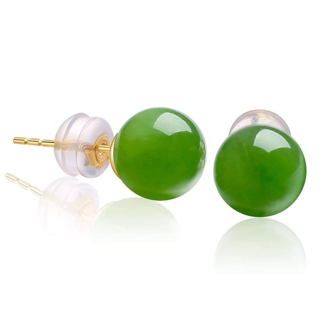 18K Gold Genuine Nephrite Green Jade Earrings Jade Jewelry