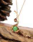 Baikalla Jewelry 18k Gold Jadeite Necklace 18K Rose Gold Genuine Imperial Jadeite Jade Glory Flower Pendant Brooch with Diamonds ( 2 in 1 )