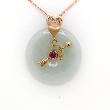 Baikalla Jewelry Gold Jadeite Pendant 18k Rose Gold Genuine Jadeite Constellation Horoscope (Sagittarius) Necklace Pendant with Diamonds & Tourmaline