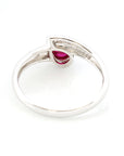 Baikalla Jewelry Gold Ruby Ring 18k White Gold Natural Tear Drop Ruby Diamond Anniversary Ring
