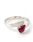 Baikalla Jewelry Gold Ruby Ring 18k White Gold Natural Tear Drop Ruby Diamond Anniversary Ring
