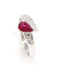 Baikalla Jewelry Gold Ruby Ring 18k White Gold Natural Tear Drop Ruby Diamond Anniversary Ring
