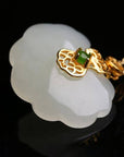 Baikalla Jewelry Silver Gemstone Necklace Sterling Silver Genuine White Jade RuYi Pendant Necklace with 18k Gold Plated