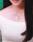 Baikalla Jewelry Silver Gemstone Necklace Genuine White Jade RuYi Pendant Necklace with 14K Yellow Solid Gold Bail
