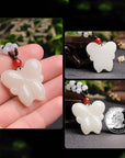 Baikalla Jewelry Jade Carving Necklace Genuine Nephrite White Jade Butterfly Necklace