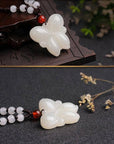 Baikalla Jewelry Jade Carving Necklace Genuine Nephrite White Jade Butterfly Necklace