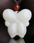Baikalla Jewelry Jade Carving Necklace Genuine Nephrite White Jade Butterfly Necklace