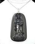 Baikalla Jewelry Gold Jadeite Pendant Baikalla™ "Guan Yin" 18k Rose Gold Genuine Burmese Black Jadeite Buddha Guanyin Pendant Necklace With Diamonds ( high quality )