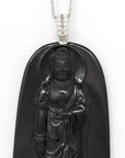 Baikalla Jewelry Gold Jadeite Pendant Baikalla™ "Guan Yin" 18k Rose Gold Genuine Burmese Black Jadeite Buddha Guanyin Pendant Necklace With Diamonds ( high quality )