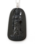 Baikalla Jewelry Gold Jadeite Pendant Baikalla™ "Guan Yin" 18k Rose Gold Genuine Burmese Black Jadeite Buddha Guanyin Pendant Necklace With Diamonds ( high quality )