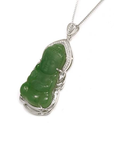 Baikalla Jewelry Jade Pendant Silver W/ White Sapphire Baikalla™ Guan Yin Sterling Silver Genuine Nephrite Green Jade GuanYin Baby Buddha Pendant Necklace